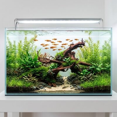 Aquascape-exempel med Tuskwood akvarierot P052620 och växter