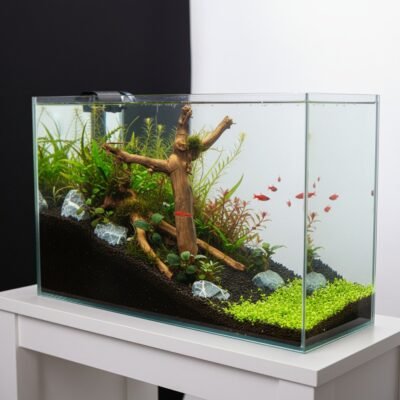 Aquascape-Beispiel mit Tuskwood Moorkienwurzel im Aquarium 28 cm P072619