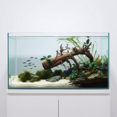 Aquascape-Beispiel mit Tuskwood Moorkienwurzel im Aquarium 52 cm P292619