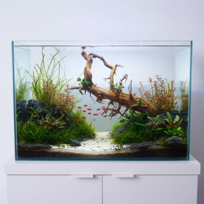 Aquascape-Beispiel mit Tuskwood Moorkienwurzel im Aquarium 52 cm P292619