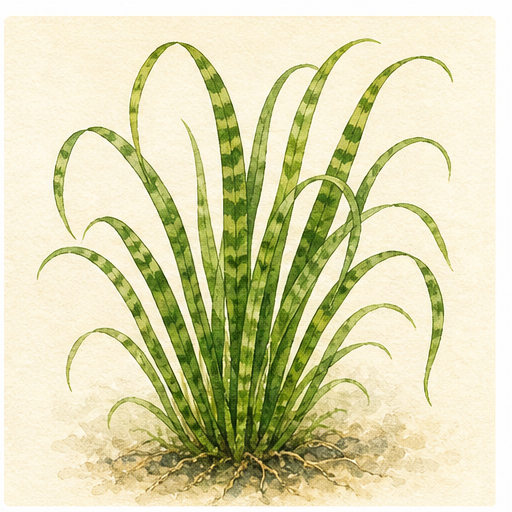 Watercolour illustration of Vallisneria spiralis 'Tiger' as an aquarium plant.