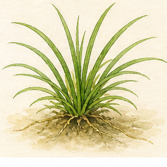 Watercolour illustration of Sagittaria subulata as an aquarium plant.