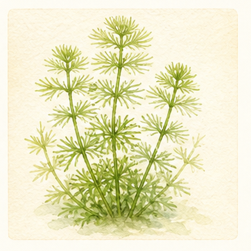 Watercolour illustration of Limnophila sessiliflora as an aquarium plant.