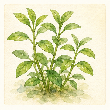 Watercolour illustration of Hygrophila polysperma as an aquarium plant.