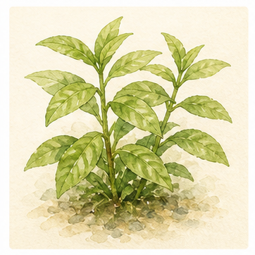 Watercolour illustration of Hygrophila corymbosa as an aquarium plant.