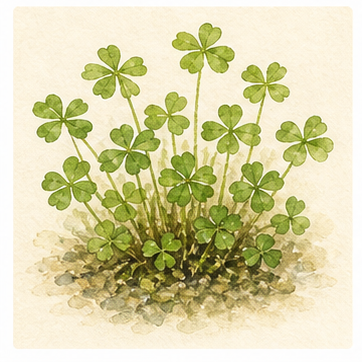 Watercolour illustration of Marsilea hirsuta as an aquarium plant.