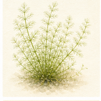 Watercolour illustration of Mayaca fluviatilis as an aquarium plant.