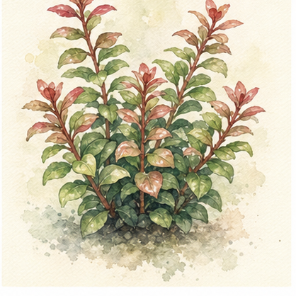 Watercolour illustration of Rotala indica 'Bonsai' as an aquarium plant.