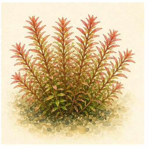 Watercolour illustration of Rotala rotundifolia 'H'ra' as an aquarium plant.