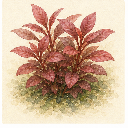 Watercolour illustration of Rotala macrandra as an aquarium plant.