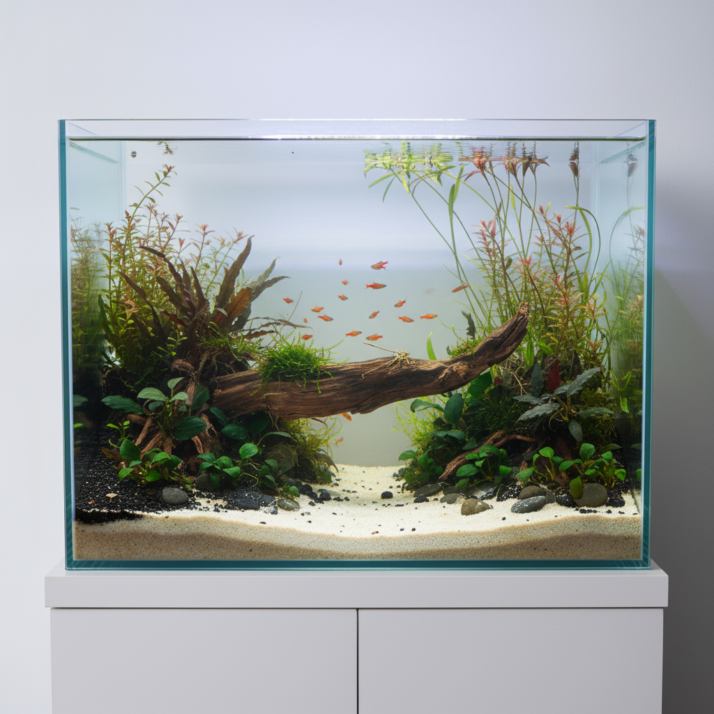 Aquascape example with the Tuskwood genuine bogwood aquarium root, 60 cm P202619.