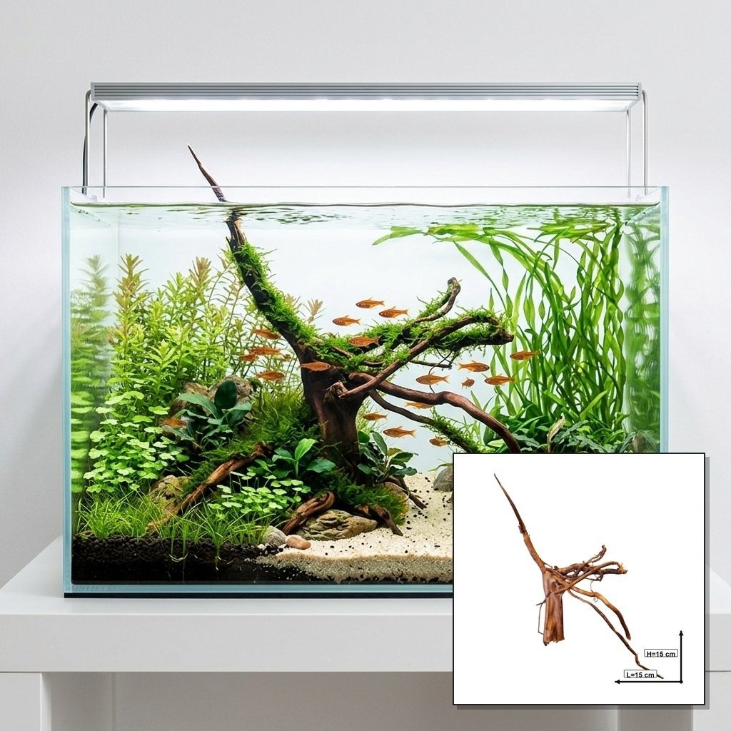 Liten Tuskwood WYSIWYG-akvarierot på 15 cm med måttbild