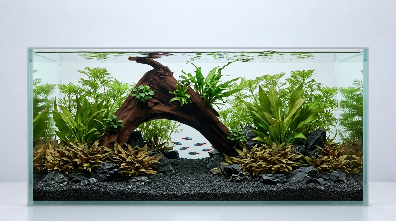 AI-inspiration. Akvarium: 90 × 45 × 45 cm (bredd × djup × höjd). Rötter: P342623.