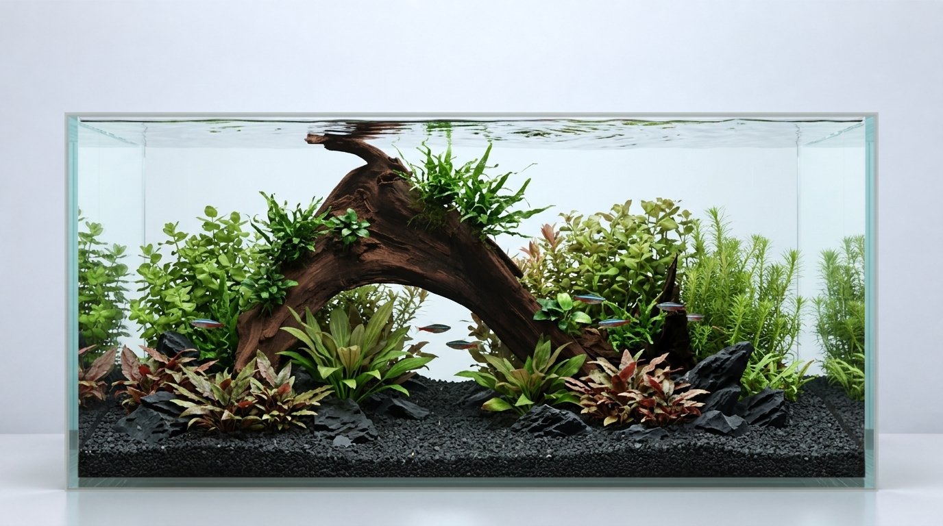AI-inspiration. Akvarium: 90 × 45 × 45 cm (bredd × djup × höjd). Rötter: P342623.