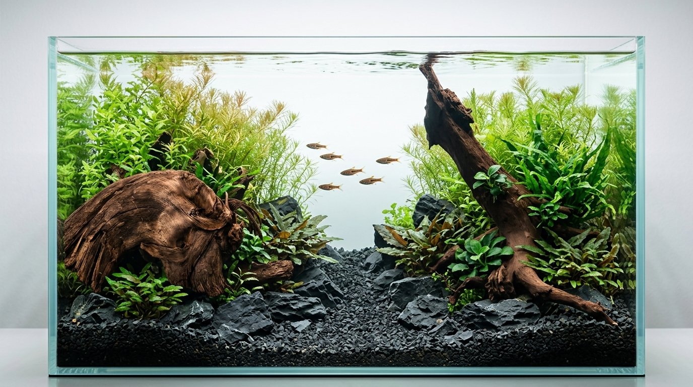 AI-inspiration · Flera produkter. Akvarium: 60 × 30 × 36 cm (bredd × djup × höjd). Rötter: P032618, P152619, P122621.
