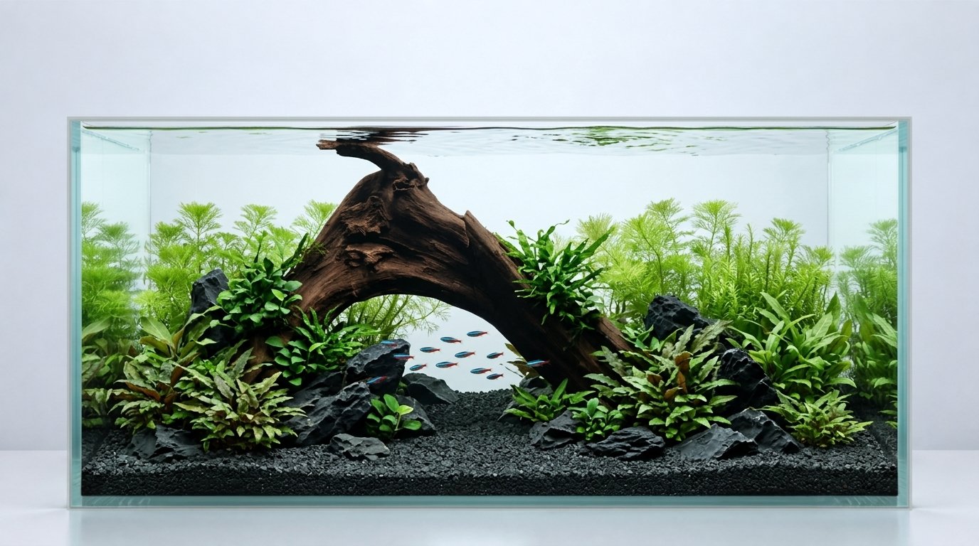 AI-inspiration. Akvarium: 90 × 45 × 45 cm (bredd × djup × höjd). Rötter: P342623.