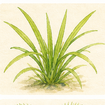 Akvarellillustration av Helanthium bolivianum 'Quadricostatus' som akvarieväxt.