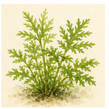 Akvarellillustration av Hygrophila difformis som akvarieväxt.