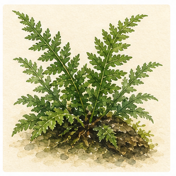 Akvarellillustration av Bolbitis heudelotii som akvarieväxt.