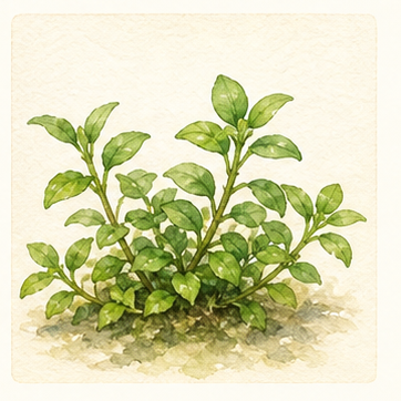 Akvarellillustration av Staurogyne repens som akvarieväxt.