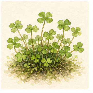 Akvarellillustration av Marsilea minuta som akvarieväxt.