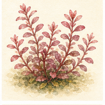Akvarellillustration av Alternanthera reineckii 'Pink' som akvarieväxt.