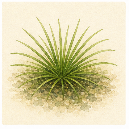 Akvarellillustration av Eriocaulon cinereum som akvarieväxt.