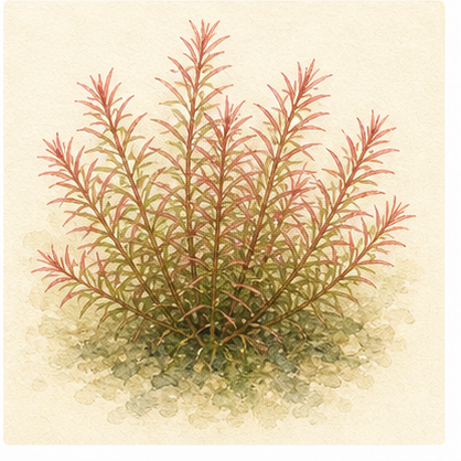 Akvarellillustration av Rotala wallichii som akvarieväxt.