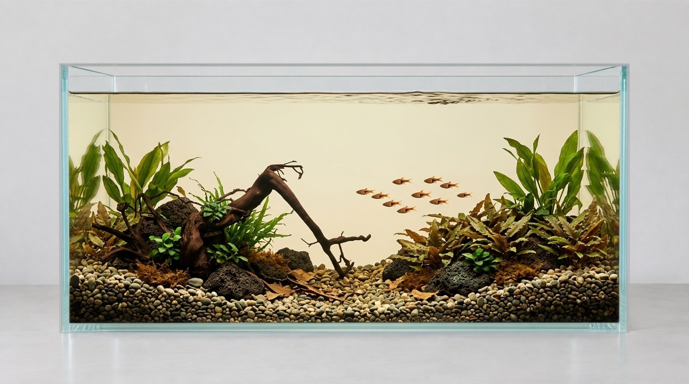 Tekoälyn luoma inspiraatio. Akvaario: 100 × 50 × 50 cm (leveys × syvyys × korkeus). Juuret: P322623.