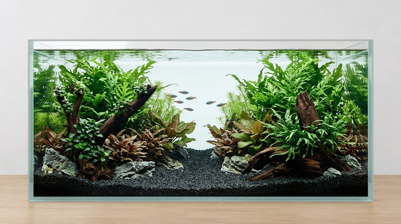 AI-inspiration · Flera produkter. Akvarium: 100 × 40 × 50 cm (bredd × djup × höjd). Rötter: 042638, P102620, P122623.